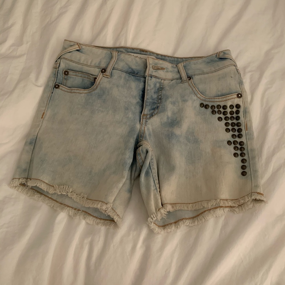 Denim tie dye studded shorts